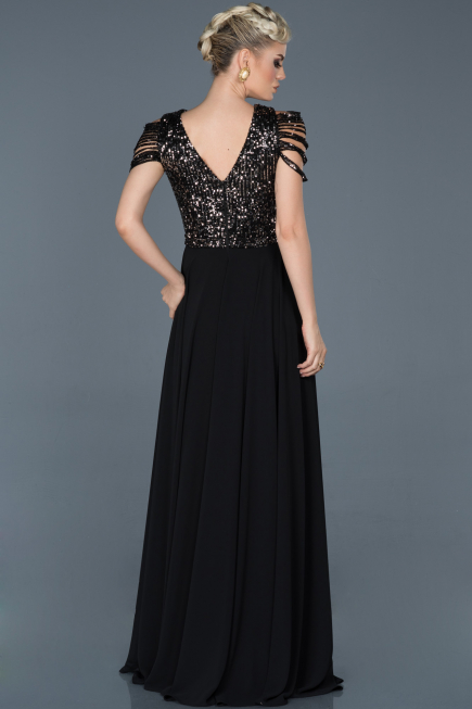 Robe de Cérémonie Longue Noir-Argent ABU932