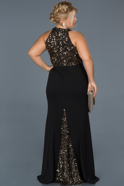 Robe Grande Taille Longue Noir-Or ABU743
