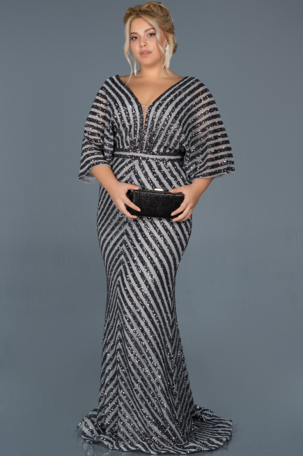 Robe de Soirée Grande Taille Longue Anthracite ABU900