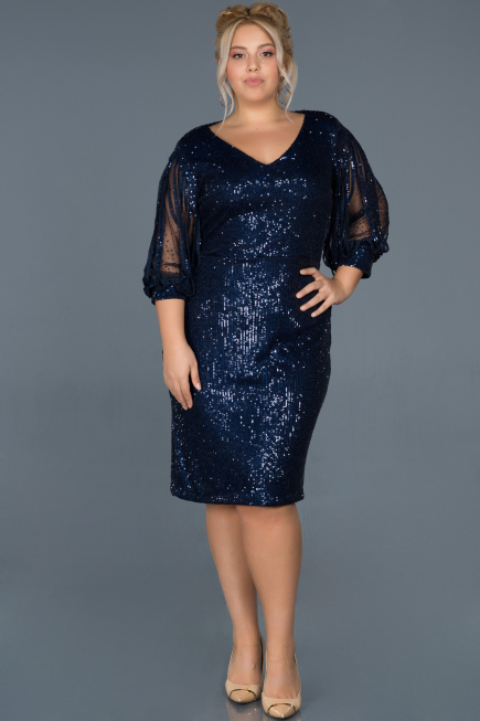 Robe de Soirée Grande Taille Courte Bleu Marine ABK631