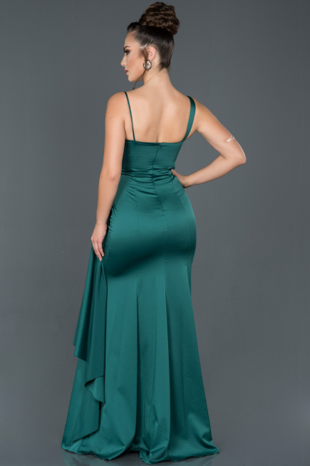Robe de Soirée Longue Satin Émeraude ABU977