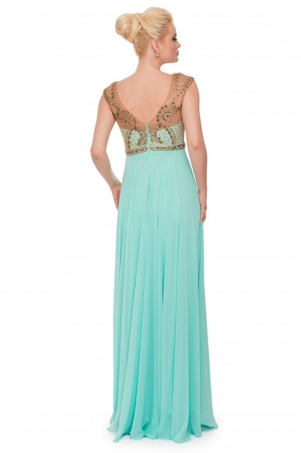 Uzun Mint Abiye Elbise ALY6233