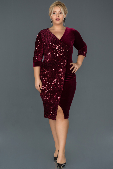 Robe de Soirée Grande Taille Courte Rouge Bordeaux ABK653