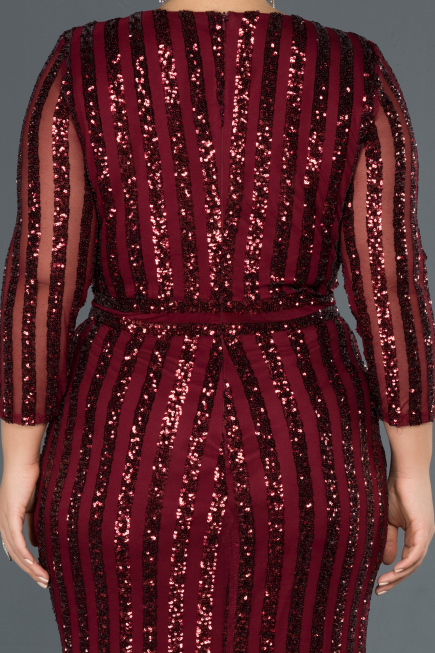 Robe de Soirée en Velours Longue Rouge Bordeaux ABU1043