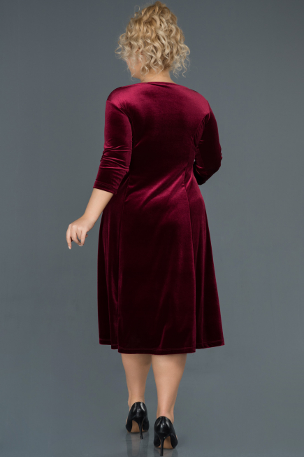 Robe de Soirée Grande Taille Midi Rouge Bordeaux ABK684