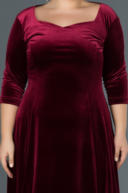 Robe de Soirée Grande Taille Midi Rouge Bordeaux ABK684