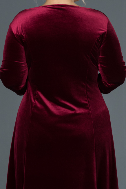 Robe de Soirée Grande Taille Midi Rouge Bordeaux ABK684