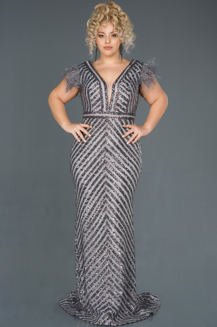 Robe de Soirée Longue Anthracite ABU1044