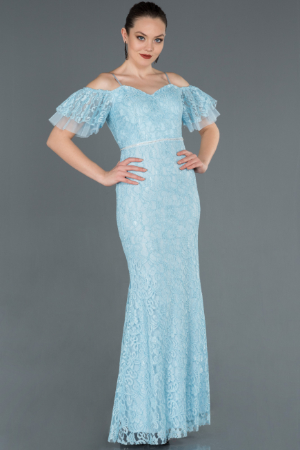 Robe de Soirée Longue Lacé Bleu clair ABU1156