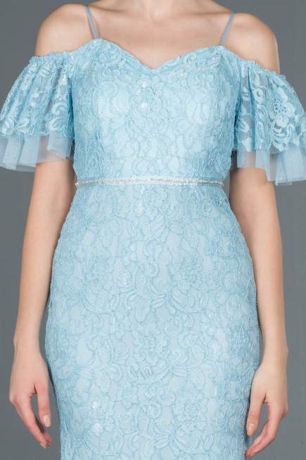 Robe de Soirée Longue Lacé Bleu clair ABU1156