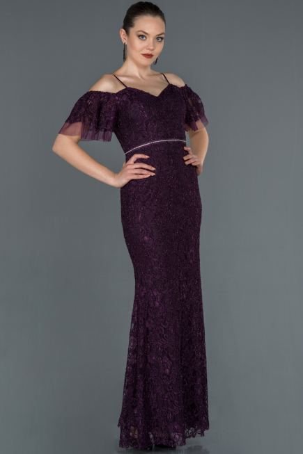 Robe de Soirée Longue Lacé Violet Foncé ABU1156
