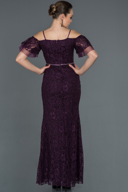 Robe de Soirée Longue Lacé Violet Foncé ABU1156