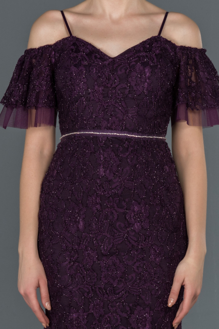 Robe de Soirée Longue Lacé Violet Foncé ABU1156