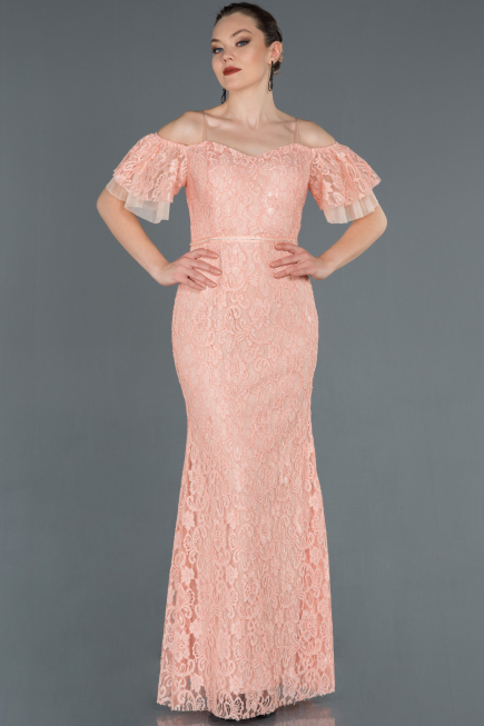 Robe de Soirée Longue Lacé Poudre ABU1156
