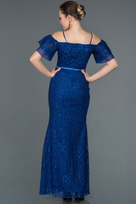 Robe de Soirée Longue Lacé Bleu Saxe ABU1156