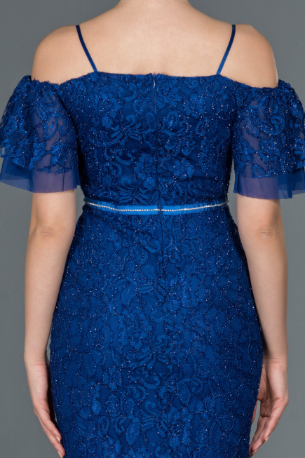 Robe de Soirée Longue Lacé Bleu Saxe ABU1156