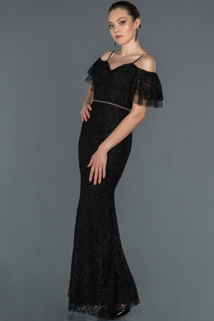 Robe de Soirée Longue Lacé Noir ABU1156