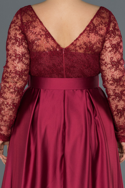 Robe de Soirée Grande Taille Longue Satin Rouge Bordeaux ABU1216