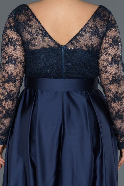 Robe de Soirée Grande Taille Longue Satin Bleu Marine ABU1216