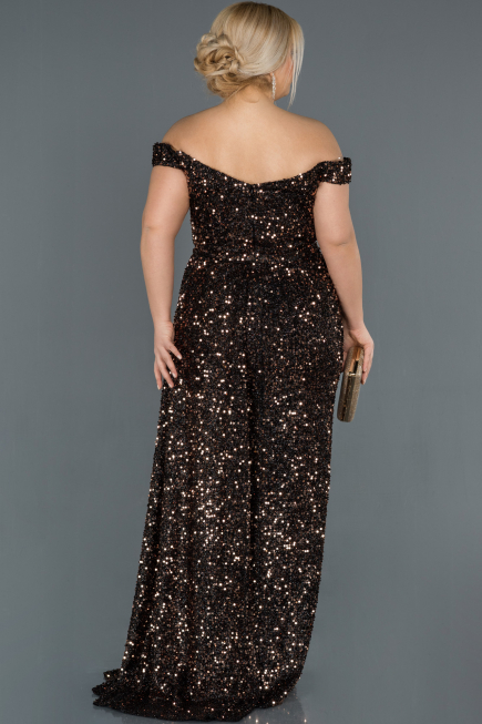 Robe de Soirée Grande Taille Longue Noir-Or ABU1126