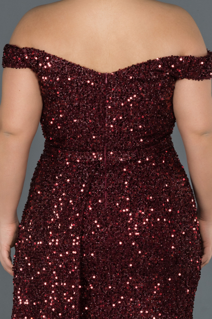 Robe de Soirée Grande Taille Longue Rouge Bordeaux ABU1126