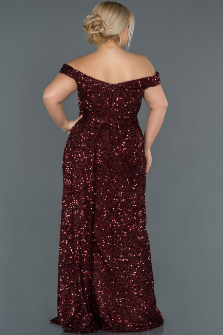 Robe de Soirée Grande Taille Longue Rouge Bordeaux ABU1126