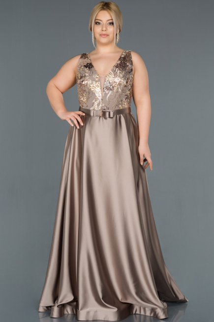 Robe de Soirée Grande Taille Longue Satin Vison ABU1149