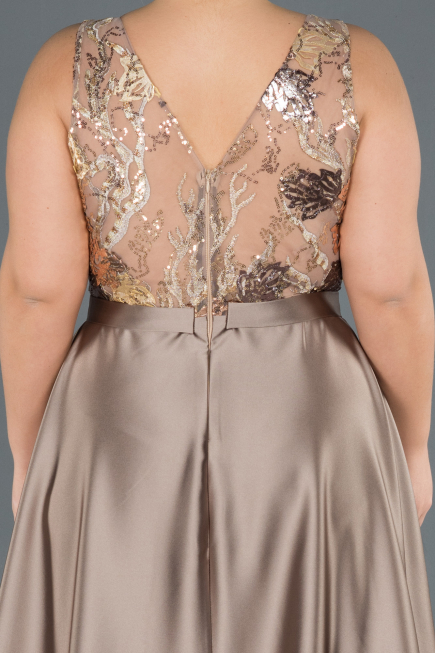 Robe de Soirée Grande Taille Longue Satin Vison ABU1149
