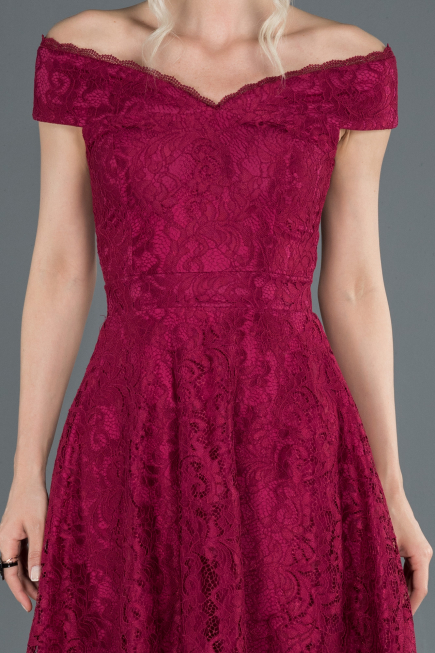Robe de Soirée Lacé Devant Court Dos Long Prune ABO018