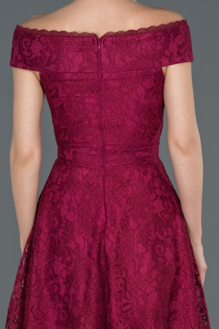 Robe de Soirée Lacé Devant Court Dos Long Prune ABO018