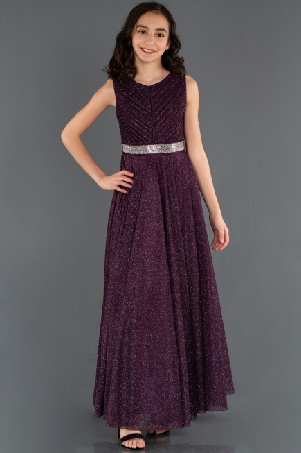Robe de Soirée Enfants Longue Violet Foncé ABU1228