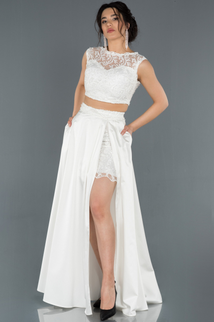 Robe de Soirée Longue Satin Blanc ABU1286