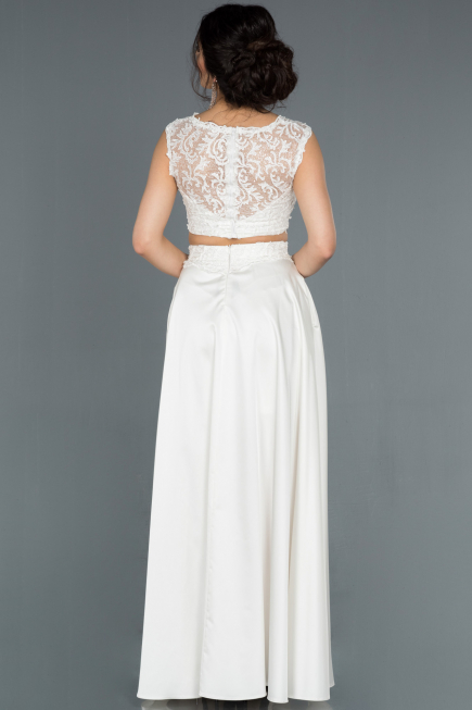 Robe de Soirée Longue Satin Blanc ABU1286