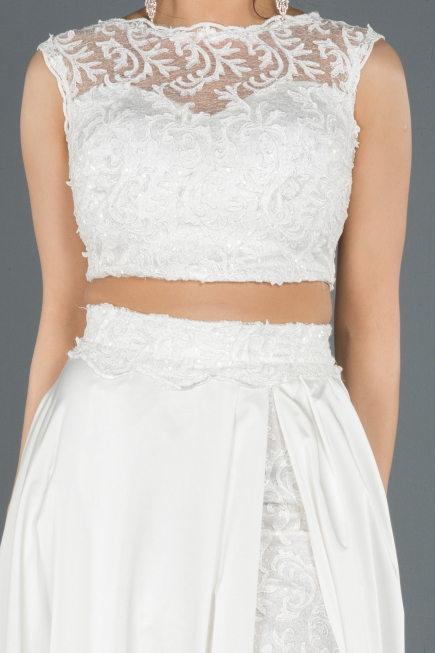 Robe de Soirée Longue Satin Blanc ABU1286