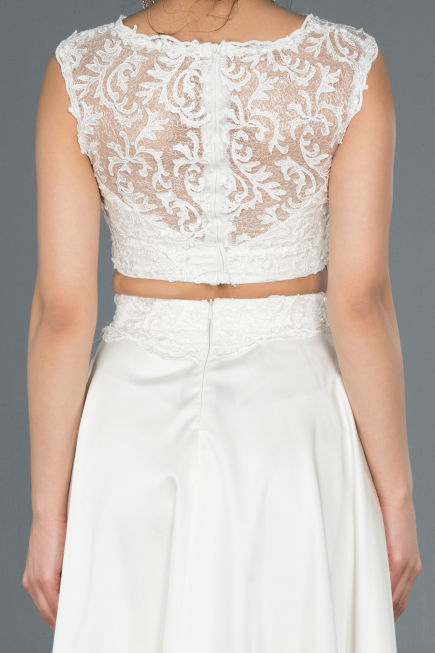 Robe de Soirée Longue Satin Blanc ABU1286