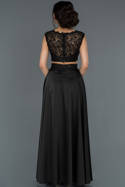 Robe de Soirée Longue Satin Noir ABU1286