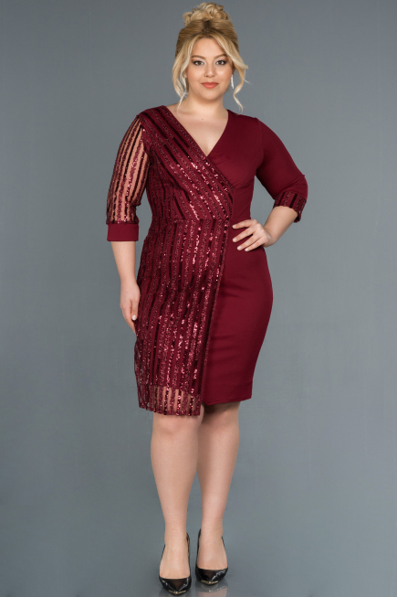 Robe de Soirée Grande Taille Courte Rouge Bordeaux ABK810
