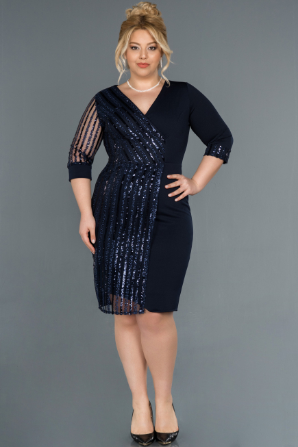 Robe de Soirée Grande Taille Courte Bleu Marine ABK810