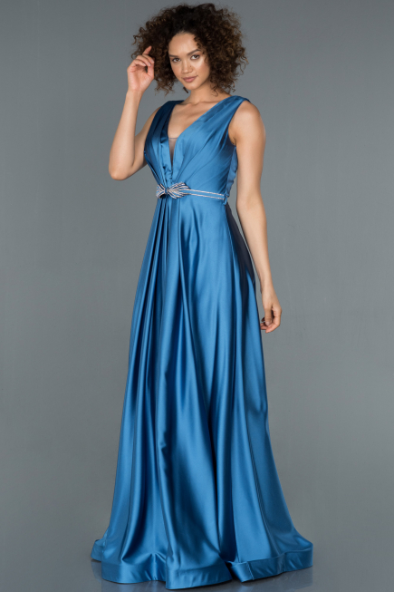 Robe de Soirée Longue Satin Indigo ABU1175