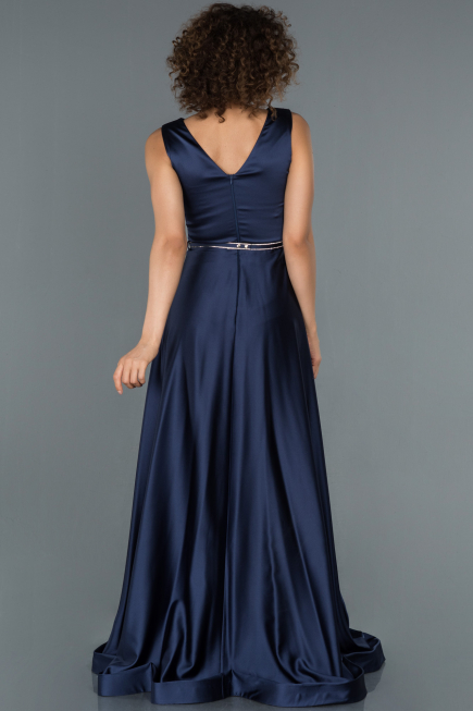 Robe de Soirée Longue Satin Bleu Marine ABU1175