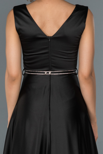 Robe de Soirée Longue Satin Noir ABU1175