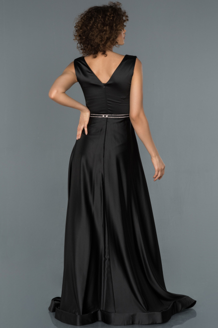 Robe de Soirée Longue Satin Noir ABU1175