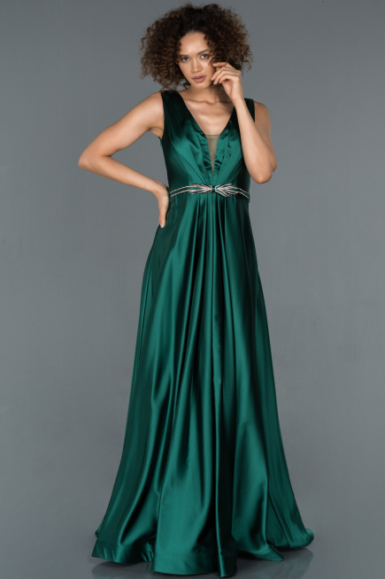 Robe de Soirée Longue Satin Émeraude ABU1175