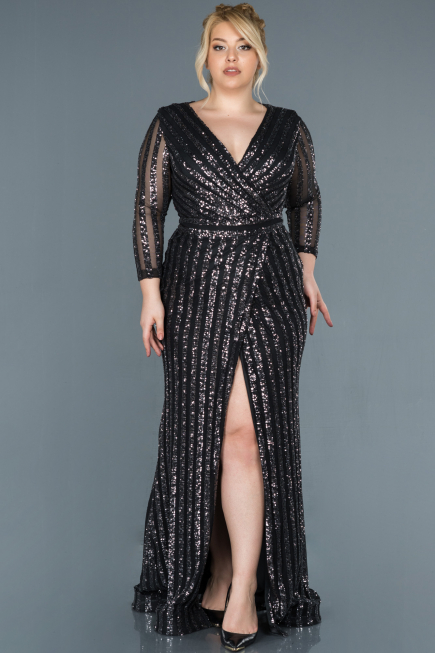 Robe de Soirée en Velours Longue Anthracite ABU1043