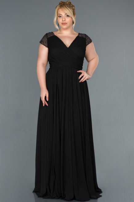 Robe Grande Taille Longue Noir ABU025