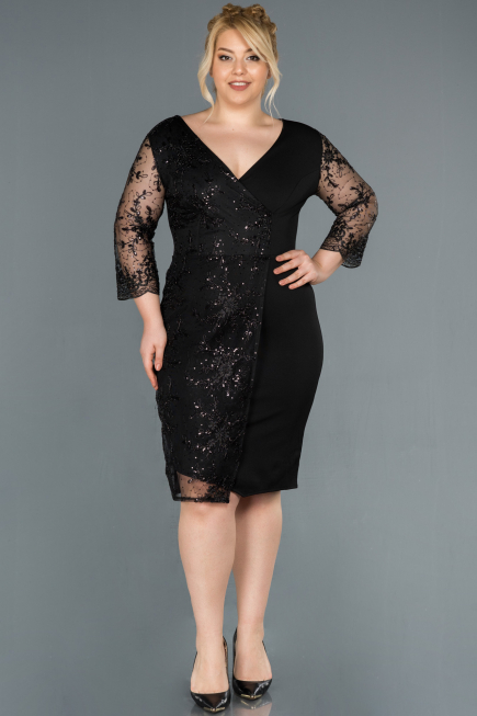 Robe Grande Taille Courte Noir ABK833