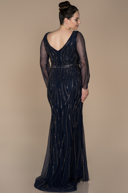 Robe de Soirée Grande Taille Longue Bleu Marine ABU1225