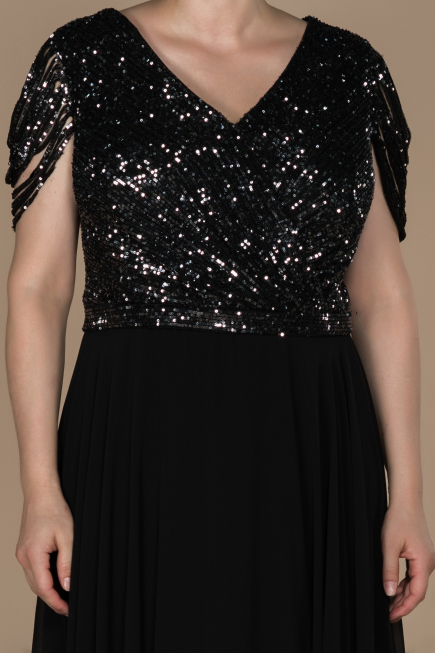 Robe de Soirée Grande Taille Longue Noir-Anthracite ABU828