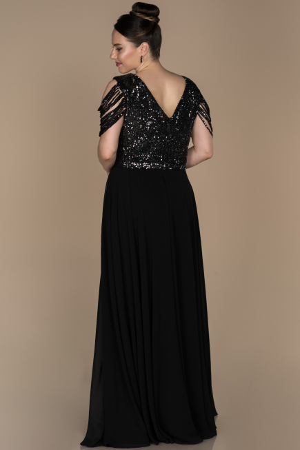 Robe de Soirée Grande Taille Longue Noir-Anthracite ABU828