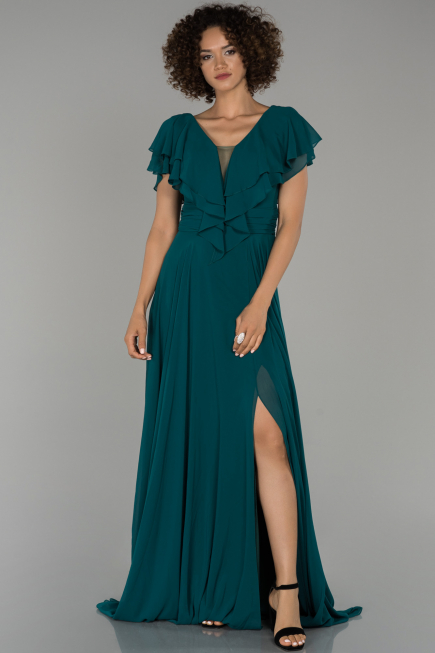 Robe de Fiançaille Longue Vert Fonce ABU032